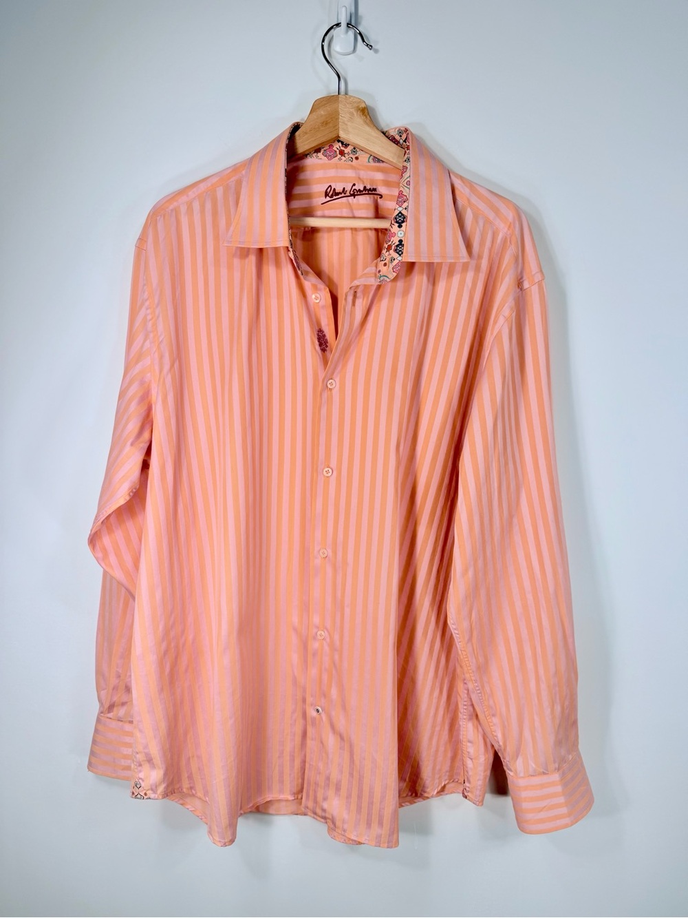 Robert Graham Orange & Pink Striped Long-Sleeve Dress Shirt